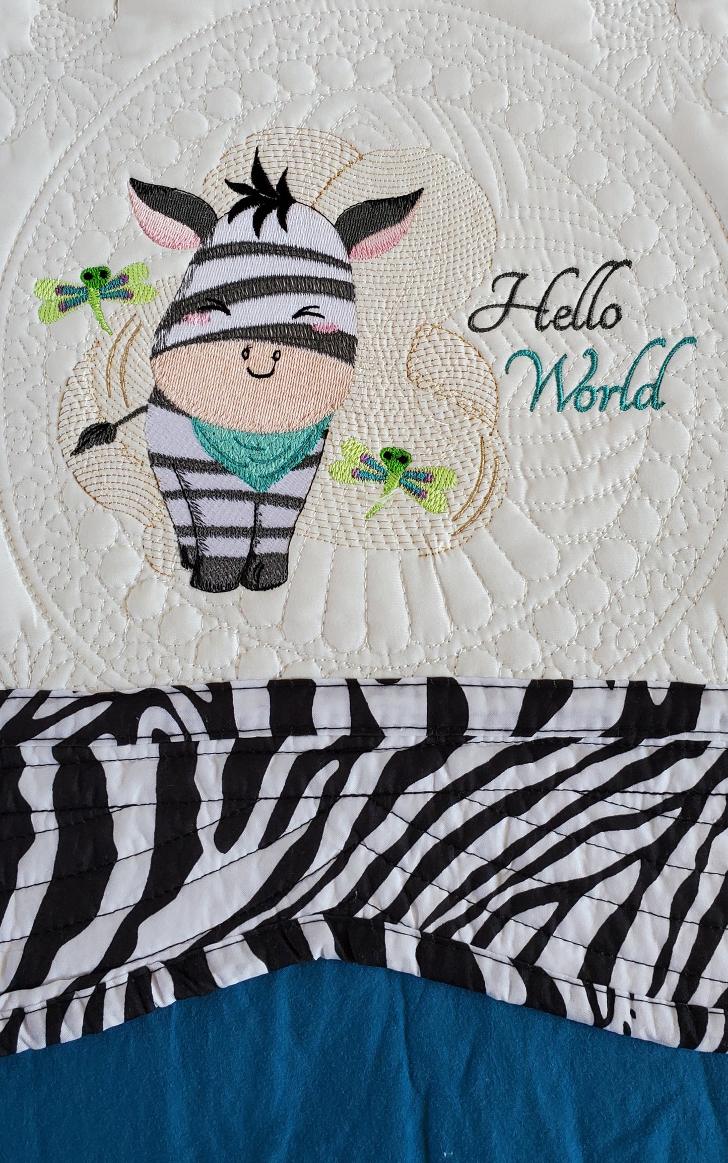 Embroidered Zebra Heirloom Quilt