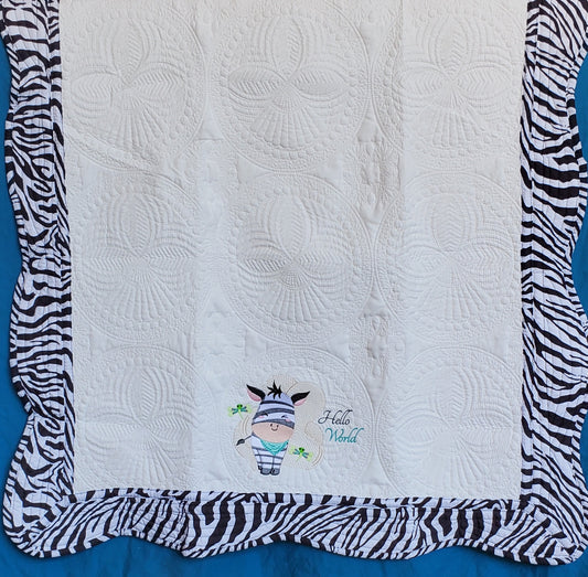 Embroidered Zebra Heirloom Quilt