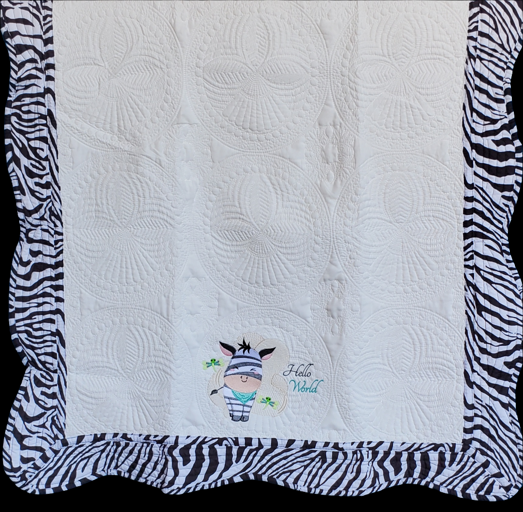 Embroidered Zebra Heirloom Quilt